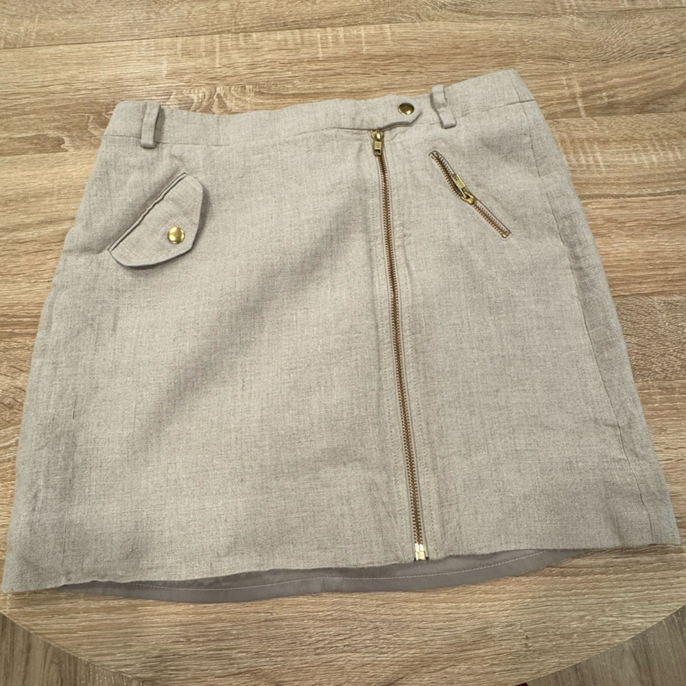 J. Crew Light Gray Mini Skirt with Gold Zipper - Picture 2 of 11
